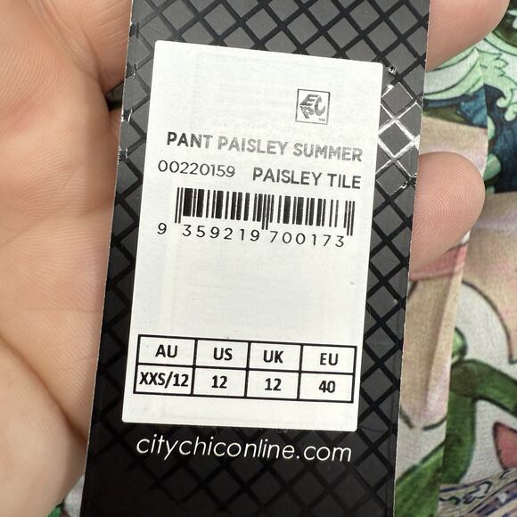 City Chic Wide Leg Paisley Summer Pants XXS size 12 Pull on Party Resort NWT - Picture 7 of 13